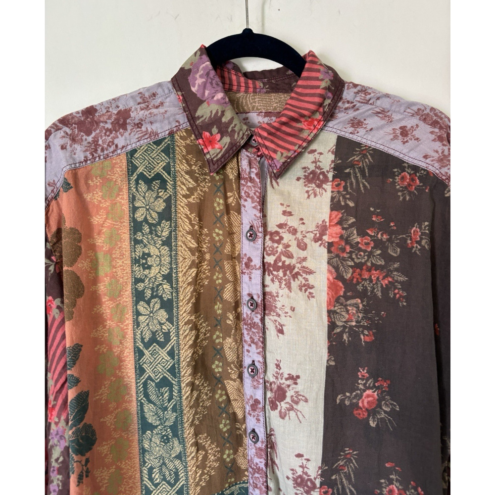 Free People Shirt XS Button Up Multicolor Blouse Top Boho - Picture 2 of 13